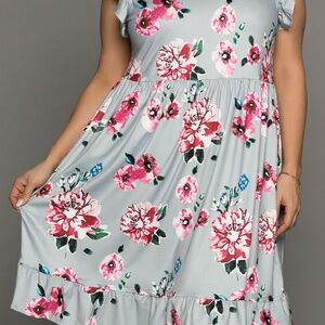 Gray Floral Midi Dress
